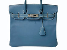 Load image into Gallery viewer, 極美品 エルメス HERMES オータクロア 28 ハンドバッグ エプソン ブルージーン シルバー金具 口J刻印 中古 4b003028