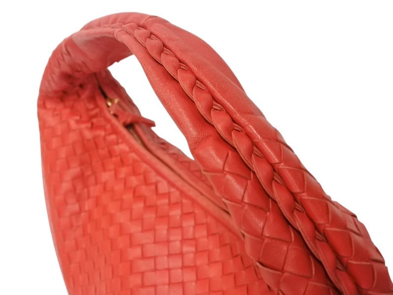 BOTTEGA VENETA Intrecciato Hobo One Shoulder Bag 115653 Leather Red Good Condition Used 4b003032