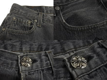 画像をギャラリービューアに読み込む, CHROME HEARTS クロムハーツ セメタリークロスパッチ デニムパンツ サイズ27 Levi's リーバイス グレー 20パッチ 美品 中古 4b003167