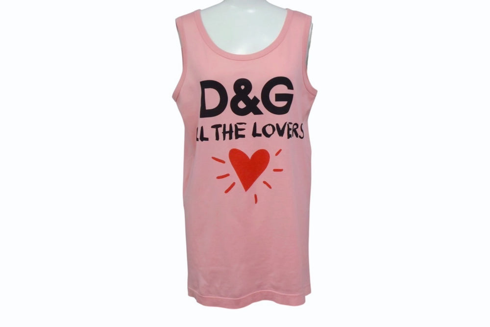 極美品 DOLCE&GABBANA ドルチェアンドガッバーナ タンクトップ F8H47T サイズ36 ALL THE LOVERS プリント ピンク 中古 4b003173