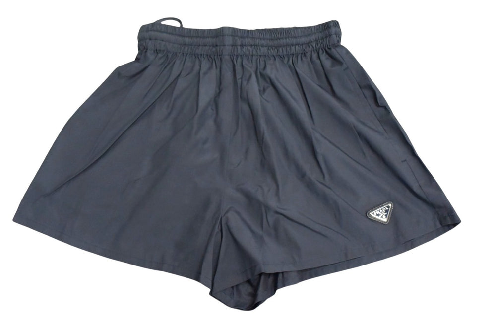 PRADA プラダ ショートパンツ ショーツ P218G サイズ36 シルク トライアングルロゴ 三角プレート ネイビー 美品 中古 4b003178