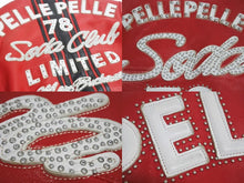 画像をギャラリービューアに読み込む, pellepelle ペレペレ SODA CLUB ソーダクラブ レザージャケット サイズ42 パッチ スタッズ ラインストーン レッド ブラック 美品 中古 4b003184