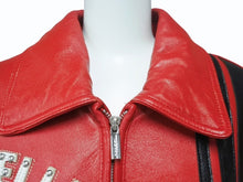 画像をギャラリービューアに読み込む, pellepelle ペレペレ SODA CLUB ソーダクラブ レザージャケット サイズ42 パッチ スタッズ ラインストーン レッド ブラック 美品 中古 4b003184