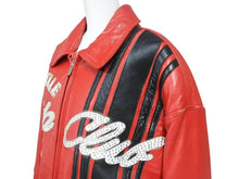 画像をギャラリービューアに読み込む, pellepelle ペレペレ SODA CLUB ソーダクラブ レザージャケット サイズ42 パッチ スタッズ ラインストーン レッド ブラック 美品 中古 4b003184
