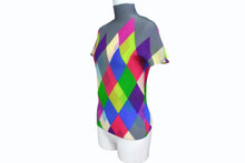 画像をギャラリービューアに読み込む, me ISSEY MIYAKE ミー イッセイミヤケ アーガイル柄 プリーツ ハイネック ワッフルブラウス MI71FK245 マルチカラー 良品 中古 4b003192