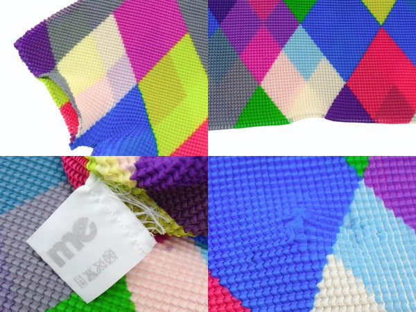 me ISSEY MIYAKE ミー イッセイミヤケ アーガイル柄 プリーツ ハイネック ワッフルブラウス MI71FK245 マルチカラー 良品 中古 4b003192