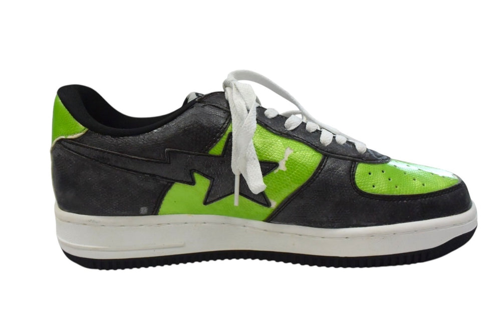 A BATHING APE × UNKLE FUTURA BAPESTA アベイシングエイプ アンクル フューチュラ ベイプスタ 00s スネーク 型押し スニーカー グリーン ブラック 28.5cm 中古 4b003232
