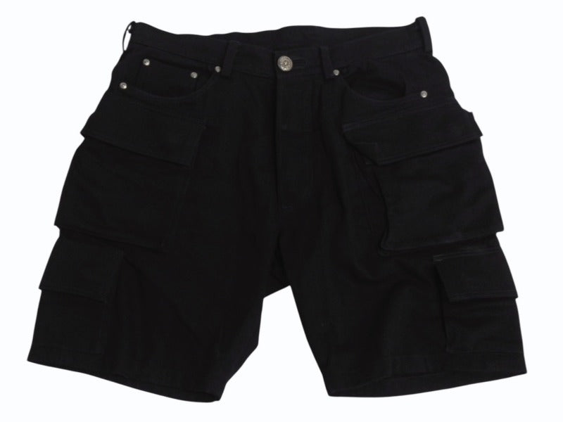 CHROME HEARTS クロムハーツ ファティーグ アーチロゴボタン カーゴハーフパンツ ショーツ コットン ブラック SV925 サイズ33 美品 中古 4b003235