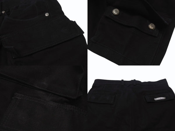 CHROME HEARTS Fatigue Arch Logo Button Cargo Shorts Shorts Cotton Black SV925 Size 33 Good Condition Used 4b003235