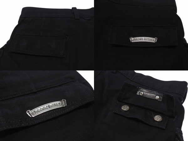 CHROME HEARTS Fatigue Arch Logo Button Cargo Shorts Shorts Cotton Black SV925 Size 33 Good Condition Used 4b003235