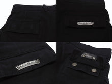 画像をギャラリービューアに読み込む, CHROME HEARTS クロムハーツ ファティーグ アーチロゴボタン カーゴハーフパンツ ショーツ コットン ブラック SV925 サイズ33 美品 中古 4b003235