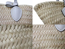 Load image into Gallery viewer, 極美品 MIUMIU ミュウミュウ かごバッグ 2WAYバッグ 5BG273 ラフィア レザー ロゴパッチ ベージュ ホワイト ゴールド金具 中古 4b003240