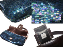 画像をギャラリービューアに読み込む, FENDI フェンディ マンマバケット ワンショルダーバッグ 26424 スパンコール ビーズ ブルー シルバー金具 美品 中古 4b003243