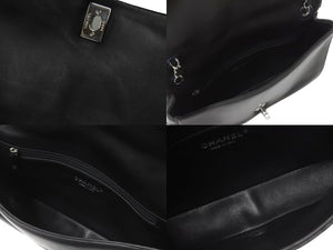 Very Good Condition CHANEL Chanel Act 2 Full Flap W Chain Shoulder Bag 20th Series Coco Mark Leather Fur Black Silver Hardware Used 4b003249