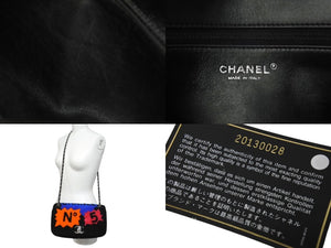 Very Good Condition CHANEL Chanel Act 2 Full Flap W Chain Shoulder Bag 20th Series Coco Mark Leather Fur Black Silver Hardware Used 4b003249
