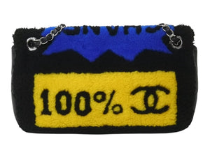 Very Good Condition CHANEL Chanel Act 2 Full Flap W Chain Shoulder Bag 20th Series Coco Mark Leather Fur Black Silver Hardware Used 4b003249