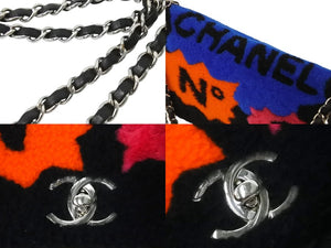 Very Good Condition CHANEL Chanel Act 2 Full Flap W Chain Shoulder Bag 20th Series Coco Mark Leather Fur Black Silver Hardware Used 4b003249