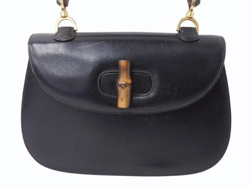 GUCCI グッチ バンブー ハンドバッグ 000 099 0633 カーフスキン ブラック ゴールド金具 バンブー 良品 中古 4b003254