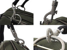 Load image into Gallery viewer, Christian Dior クリスチャンディオール ショルダーバッグ 2way 01-MA-0053 ラインストーン キャンバス カーキ ブラック 良品 中古 4b003262