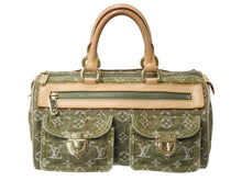 画像をギャラリービューアに読み込む, LOUIS VUITTON ルイヴィトン ハンドバッグ デニム ネオスピーディ M95215 モノグラムデニム カーキ ゴールド金具 美品 中古 4b003270