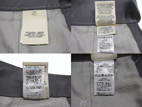 HERMES エルメス ショートパンツ ショーツ サイズ34 ラムレザー グレー 2021年 Dカン オールレザー 美品 中古 4b003292
