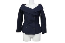 画像をギャラリービューアに読み込む, 極美品 CHRISTIAN DIOR クリスチャンディオール オフショルダージャケット ウール シルク ネイビー 2018年 サイズ34 中古 4b003294