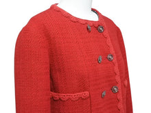 画像をギャラリービューアに読み込む, 極美品 CHANEL シャネル ノーカラー ツイードジャケット P77692V60404 サイズ36 ウール ラインストーン レッド 中古 4b003296