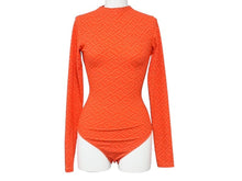 画像をギャラリービューアに読み込む, 極美品 FENDI フェンディ × SKIMS スキムス 長袖ボディスーツ FXF600 サイズXS モックネック キムカーダシアン レッド 総柄 中古 4b003307