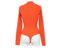 画像をギャラリービューアに読み込む, 極美品 FENDI フェンディ × SKIMS スキムス 長袖ボディスーツ FXF600 サイズXS モックネック キムカーダシアン レッド 総柄 中古 4b003307