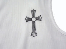 画像をギャラリービューアに読み込む, CHROME HEARTS クロムハーツ タンクトップ CHクロス ホースシューロゴ アメリカ製 コットン ブラック ホワイト サイズM 美品 中古 4b003349