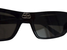 画像をギャラリービューアに読み込む, BALENCIAGA バレンシアガ SHIELD RECTANGLE サングラス ブラック プラスチック ロゴ アイウェア スクエア 99☐1-140 BB0080S シルバー金具 美品 中古 4b003371