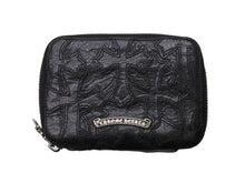 画像をギャラリービューアに読み込む, CHROME HEARTS クロムハーツ バンクローバーセメタリクロスラウンドジップレザーウォレット 二つ折り財布 レザー シルバー925 ブラック 美品 中古 4b003383