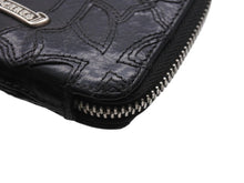 画像をギャラリービューアに読み込む, CHROME HEARTS クロムハーツ バンクローバーセメタリクロスラウンドジップレザーウォレット 二つ折り財布 レザー シルバー925 ブラック 美品 中古 4b003383