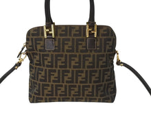 画像をギャラリービューアに読み込む, FENDI フェンディ ズッカ柄 2WAY ハンドバッグ ブラウン キャンバス レザー 14967 ロゴ ショルダー ゴールド金具 鞄 美品 中古 4b003400