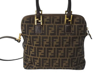 画像をギャラリービューアに読み込む, FENDI フェンディ ズッカ柄 2WAY ハンドバッグ ブラウン キャンバス レザー 14967 ロゴ ショルダー ゴールド金具 鞄 美品 中古 4b003400