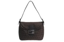 画像をギャラリービューアに読み込む, FENDI フェンディ マンマバケット ワンショルダーバッグ ズッカ柄 キャンバス レザー ブラウン ブラックメタル金具 美品 中古 4b003401