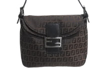 画像をギャラリービューアに読み込む, FENDI フェンディ マンマバケット ワンショルダーバッグ ズッカ柄 キャンバス レザー ブラウン ブラックメタル金具 美品 中古 4b003401