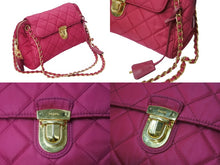 画像をギャラリービューアに読み込む, PRADA プラダ キルティング チェーンショルダーバッグ 斜め掛けバッグ ナイロン ピンク ゴールド金具 美品 中古 4b003419