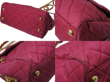 画像をギャラリービューアに読み込む, PRADA プラダ キルティング チェーンショルダーバッグ 斜め掛けバッグ ナイロン ピンク ゴールド金具 美品 中古 4b003419