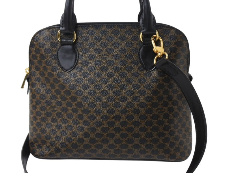 極美品 CELINE セリーヌ ハンドバッグ ショルダーバッグ 2way マカダム柄 フィービー期 DM99/1 PVC レザーブラック ブラウン ゴールド金具 中古 4b003434