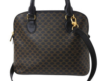 画像をギャラリービューアに読み込む, 極美品 CELINE セリーヌ ハンドバッグ ショルダーバッグ 2way マカダム柄 フィービー期 DM99/1 PVC レザーブラック ブラウン ゴールド金具 中古 4b003434