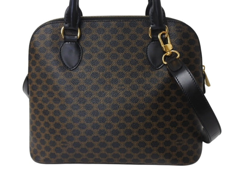 Very Good Condition CELINE Handbag Shoulder Bag 2way Macadam Pattern Phoebe Period DM99/1 PVC Leather Black Brown Gold Hardware Used 4b003434