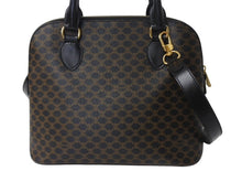 画像をギャラリービューアに読み込む, 極美品 CELINE セリーヌ ハンドバッグ ショルダーバッグ 2way マカダム柄 フィービー期 DM99/1 PVC レザーブラック ブラウン ゴールド金具 中古 4b003434