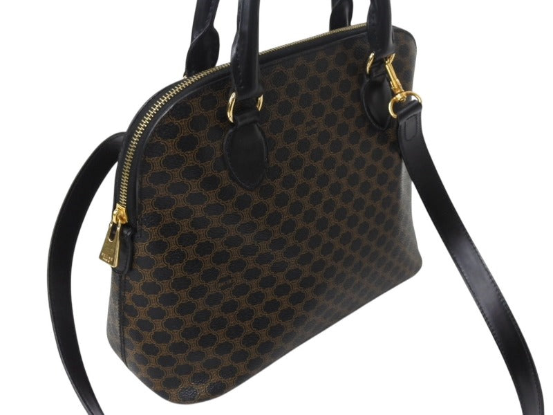 Very Good Condition CELINE Handbag Shoulder Bag 2way Macadam Pattern Phoebe Period DM99/1 PVC Leather Black Brown Gold Hardware Used 4b003434