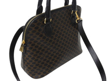 画像をギャラリービューアに読み込む, 極美品 CELINE セリーヌ ハンドバッグ ショルダーバッグ 2way マカダム柄 フィービー期 DM99/1 PVC レザーブラック ブラウン ゴールド金具 中古 4b003434