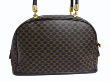 画像をギャラリービューアに読み込む, CELINE セリーヌ マカダム柄 ハンドバッグ ブラック ブラウン ミニボストン ロゴ PVC レザー MC96 ゴールド金具 鞄 美品 中古 4b003443