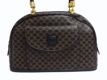 画像をギャラリービューアに読み込む, CELINE セリーヌ マカダム柄 ハンドバッグ ブラック ブラウン ミニボストン ロゴ PVC レザー MC96 ゴールド金具 鞄 美品 中古 4b003443
