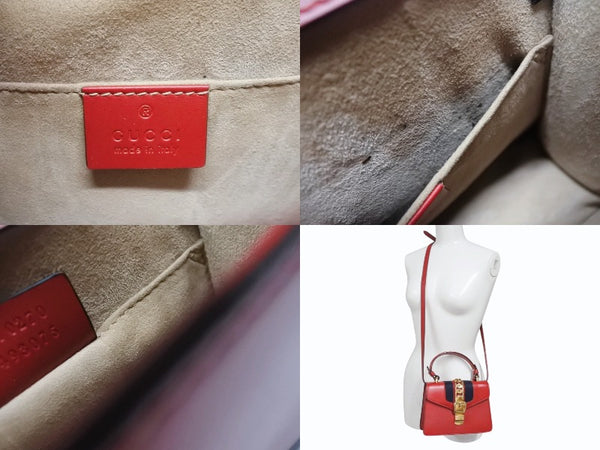 GUCCI グッチ シルヴィ ミニ 2WAY ハンドバッグ ショルダーバッグ 470270 レザー レッド ネイビー ゴールド金具 美品 中古 4b003445