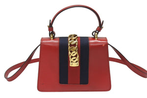 GUCCI グッチ シルヴィ ミニ 2WAY ハンドバッグ ショルダーバッグ 470270 レザー レッド ネイビー ゴールド金具 美品 中古 4b003445
