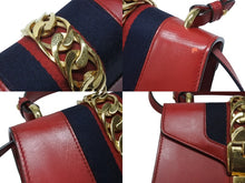 画像をギャラリービューアに読み込む, GUCCI グッチ シルヴィ ミニ 2WAY ハンドバッグ ショルダーバッグ 470270 レザー レッド ネイビー ゴールド金具 美品 中古 4b003445